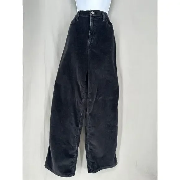 Universal Thread Pants Womens 8 29 Black Corduroy Relaxed Wide Leg Stretch High - Picture 1 of 10